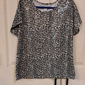 Cathy Daniels Black and Silver Sequin Leopard Top